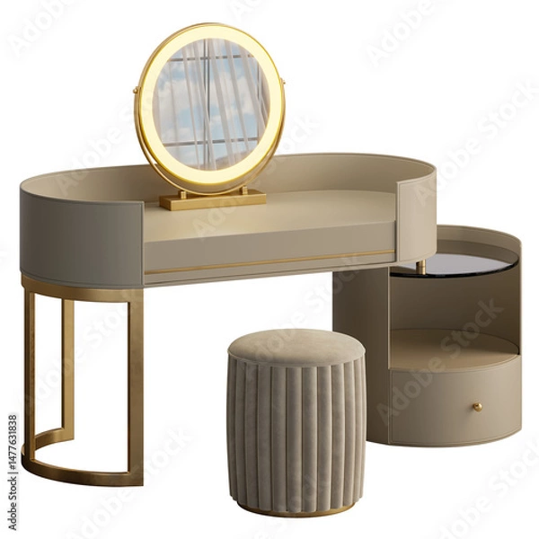 Fototapeta A vanity with a mirror and a stool