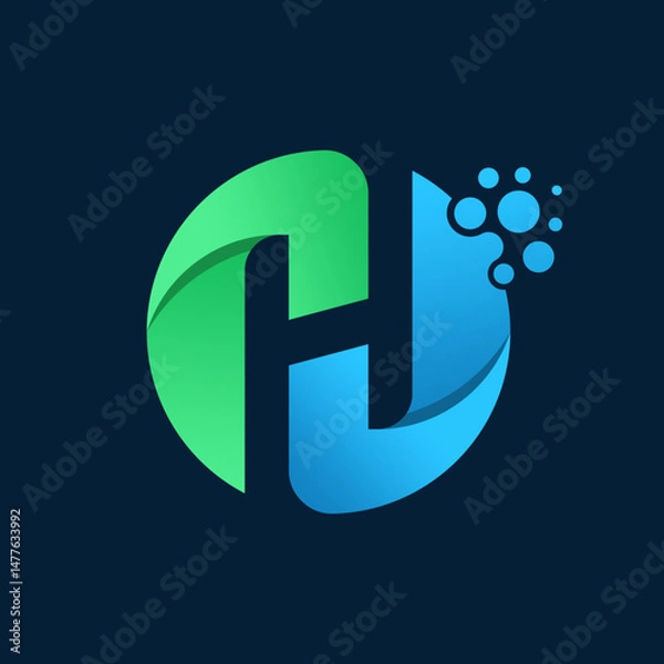 Obraz Elegant Letter H Number Two Circle Vector Logo