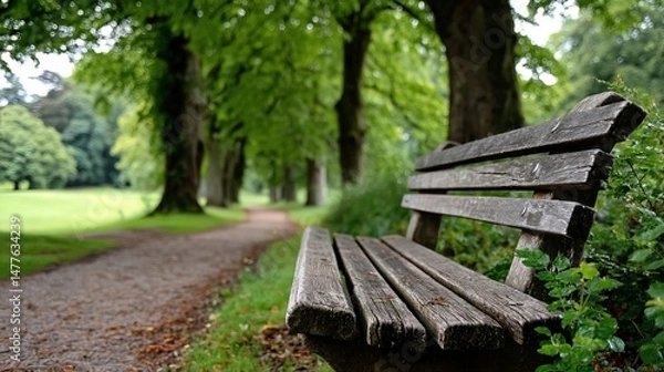 Obraz Serene park bench overlooking path