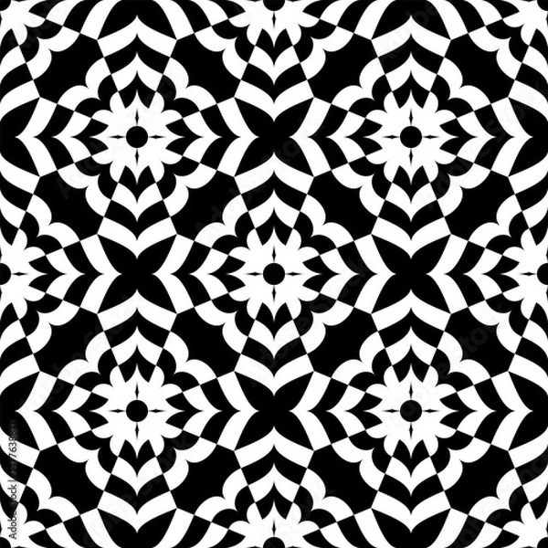 Fototapeta Abstract Seamless Geometric Floral Black and White Pattern.