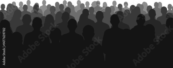 Obraz People heads silhouette. The audience sitting back view vector illustration. Back crowd.
