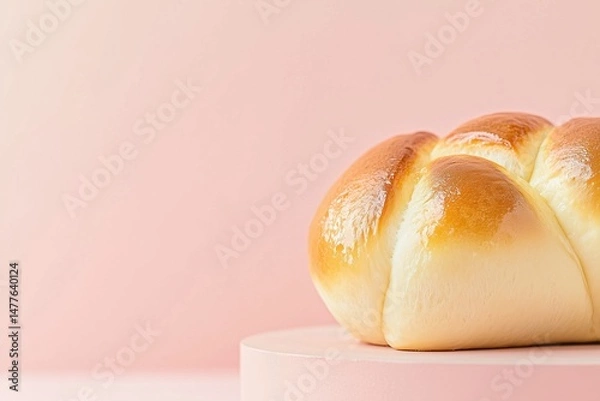 Fototapeta Delicate hand-shaped brioche bun elegantly placed on soft pink stone podium