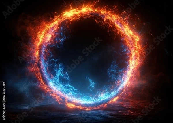 Obraz Fiery, vibrant circle of flames and ice, a powerful visual.