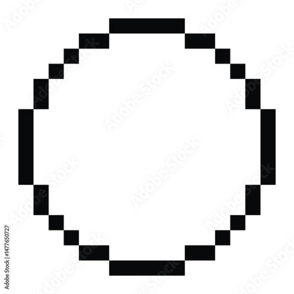 Obraz Pixel art circle vector icon. Retro 8-bit style symbol for video games, apps, or digital design. Black pixel outline isolated on white background.