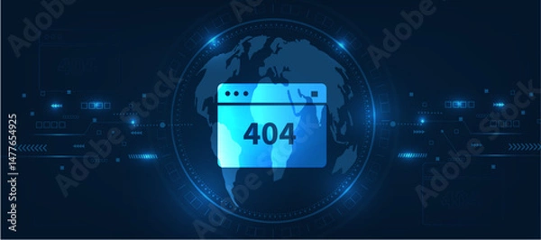 Fototapeta 404 web error concept , abstract background with glowing light 