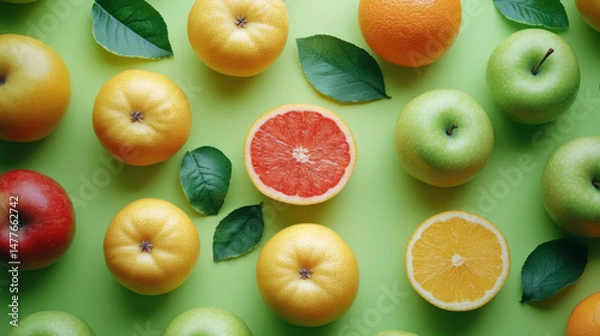 Fototapeta top view Fruits background healthy eating, dieting concept
