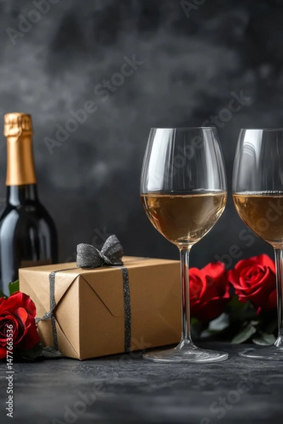 Fototapeta Romantic table setting with glasses of white wine