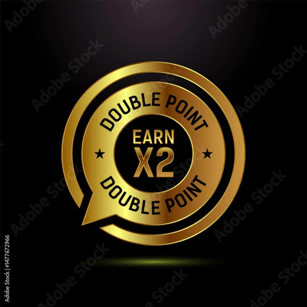 Fototapeta Earn x2 double point icon design illustration. Earn x2 sign symbol in gold color style