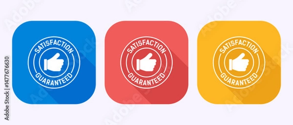 Fototapeta Satisfaction guaranteed icon design illustration, 100 percent satisfaction badge label sign in shadow button design