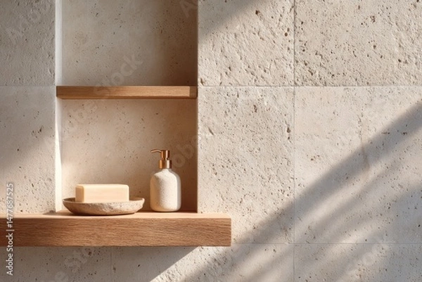 Obraz Minimalist shelf design featuring natural materials, soft shadow