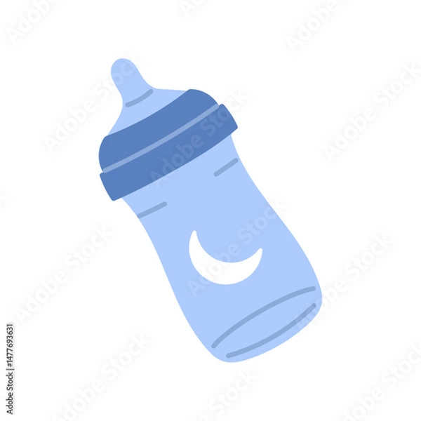 Fototapeta Baby bottle icon, infant feeding container with nipple cap, used for milk or formula feeding, parenting and childcare symbol isolated on white background flat vector illustration.