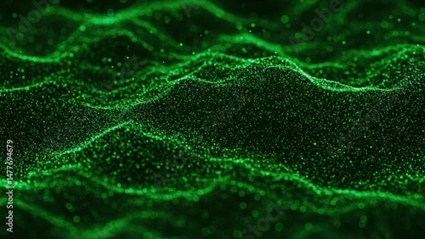 Fototapeta Green data waves abstract tech background