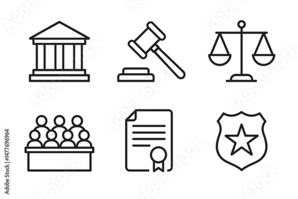 Obraz Law and Justice Icon Set in Outline Style vector