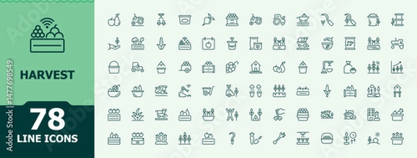 Fototapeta Harvest icon set. Contain linear symbols land, plant, garden, gardening and more. Agriculture icon set. Minimal thin line web icons set. Editable vector. Pixel perfect.