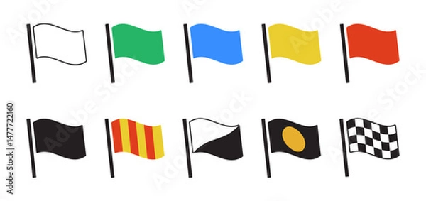 Fototapeta Racing flags collection with different styles, isolated on a transparent background. Flying colorful and chequered crossed race flags. Vector illustration