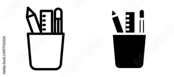 Fototapeta Pencil holder icon in black modern and lines and solid