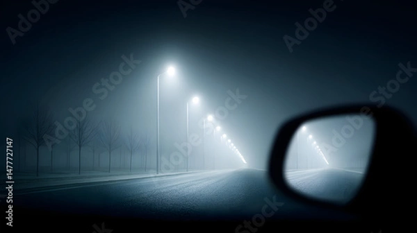 Obraz A nighttime cityscape viewed from inside a car, glowing with vibrant lights and blurred reflections on the glass, evoking a cinematic and dreamy urban atmosphere.
