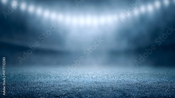 Fototapeta A football stadium at night with glowing lights illuminating the field and empty stands, creating a dramatic and atmospheric scene that highlights the anticipation of a big game or event.
