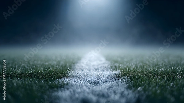 Obraz A football stadium at night with glowing lights illuminating the field and empty stands, creating a dramatic and atmospheric scene that highlights the anticipation of a big game or event.
