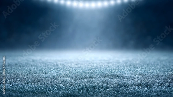 Obraz A football stadium at night with glowing lights illuminating the field and empty stands, creating a dramatic and atmospheric scene that highlights the anticipation of a big game or event.
