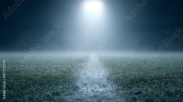 Obraz A football stadium at night with glowing lights illuminating the field and empty stands, creating a dramatic and atmospheric scene that highlights the anticipation of a big game or event.
