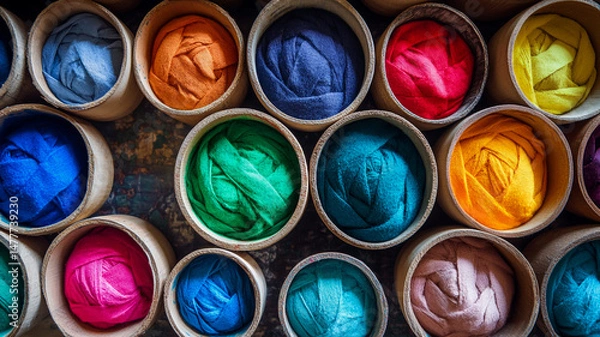 Fototapeta Eco-friendly fabric dyes are derived from natural sources such as plants, minerals, and non-toxic synthetic compounds, making them safe for sensitive skin