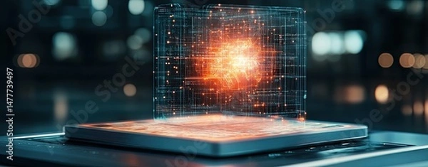 Fototapeta Printer technology conceptual for futuristic printing solutions, modern printer technology conceptual for high-tech efficiency. Innovative digital hologram display concept.