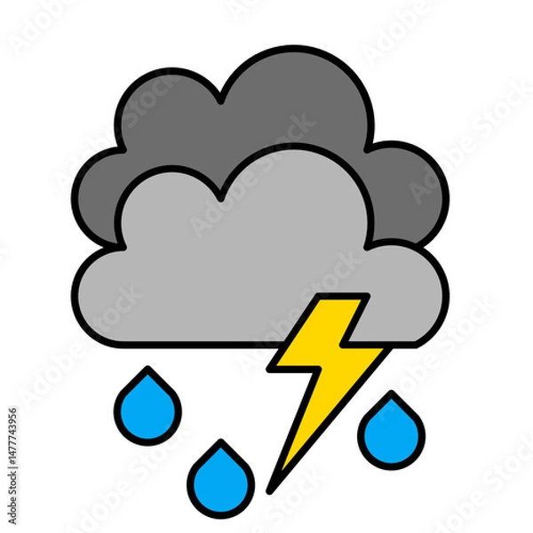 Obraz cloud rain with thunder icon vector symbol of weather illustration