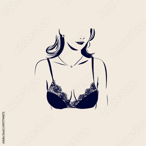 Fototapeta vector sketch woman in bra on white background .Generative AI