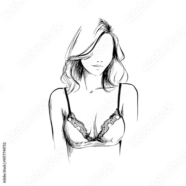Fototapeta vector sketch woman in bra on white background .Generative AI