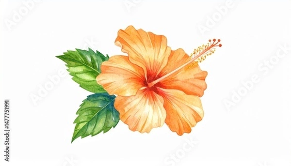 Obraz hand drawn watercolor orange hibiscus flower isolated on white background