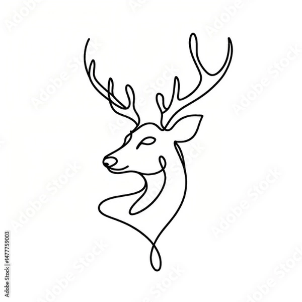 Fototapeta Minimalist line drawing of deer head with antlers