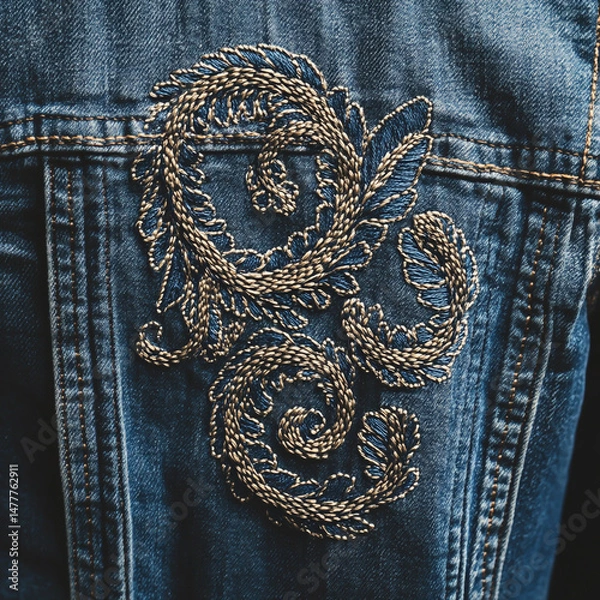 Fototapeta Close-up views reveal the texture of the jacket fabric, with visible weaves and frayed edges adding to its rugged appeal.