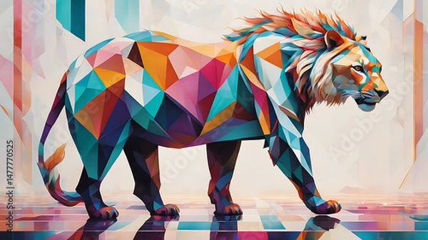 Fototapeta Colorful Geometric Lion Portrait