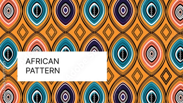 Fototapeta African Ornamental vector seamless pattern with circles and diamonds. Bright colors.