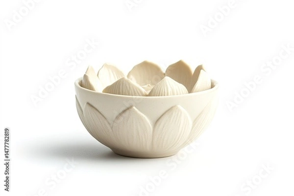 Fototapeta A small bowl of almond butter with a smooth texture, isolated on a plain white surface