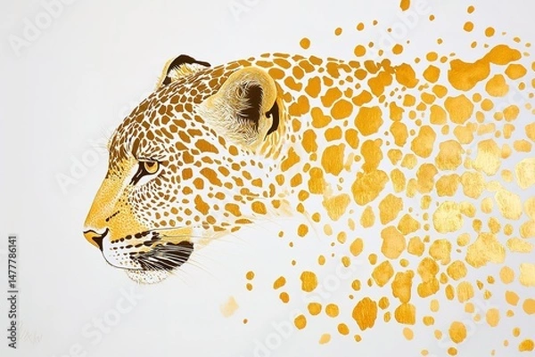 Fototapeta A spotted leopard, its golden fur glowing with intricate spots, poised against a white surface