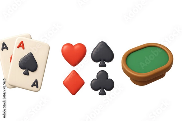 Obraz Poker elements: cards, suits, and poker table in a minimalistic style