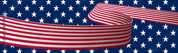 Fototapeta Curved red and white ribbon over blue starry background, symbolizing American patriotism.