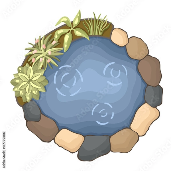 Fototapeta Top view of a garden pond for architectural floor plans. Entourage design. Vector.