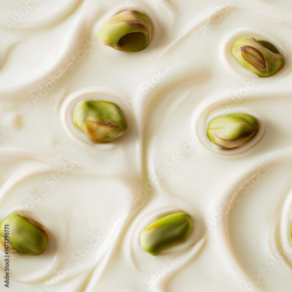 Fototapeta Pistachios in a creamy sweetness create an indulgent texture. A simple yet captivating culinary delight. Perfect for any time.