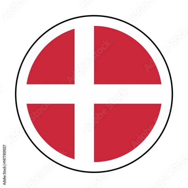 Obraz A circular icon in the colors of the Danish flag, symbolizing a 'Made in Denmark' logo concept.