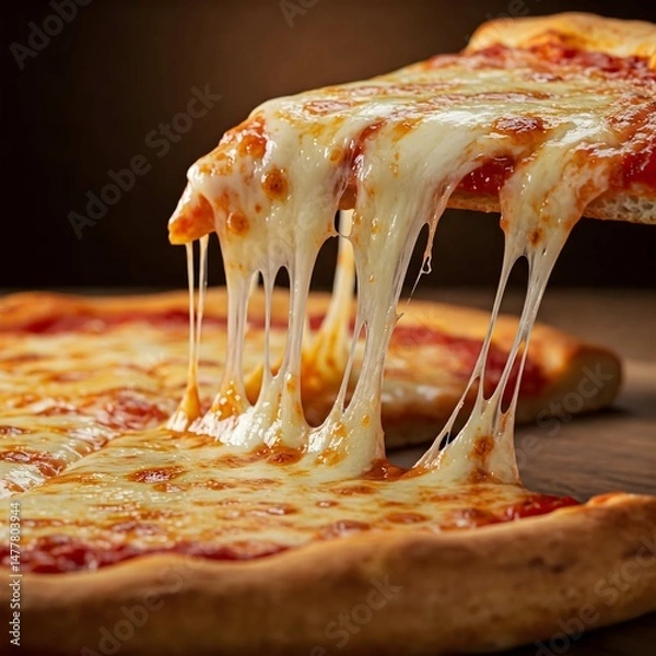 Fototapeta "Delicious cheesy pizza slice with mozzarella