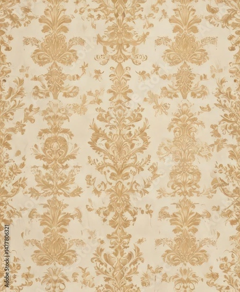 Fototapeta Subtle gold damask on cream, classic elegance  Seamless repeat, ideal for wallpaper design ,  gold, damask