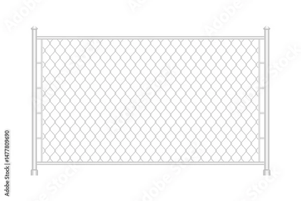 Fototapeta Chain link fence. Wired mesh of a steel fence. Silver chain link fence isolated on a white background. Vector