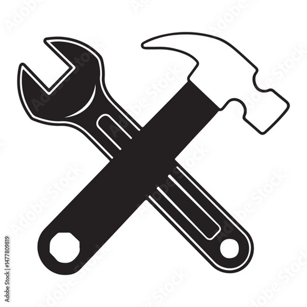 Fototapeta Crossed wrench and hammer icon vector illustration on white background