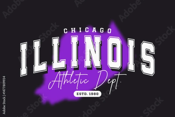 Fototapeta Chicago, Illinois t-shirt design. Slogan t-shirt print design in American college style. Athletic typography for tee shirt print in university and college style. Vector