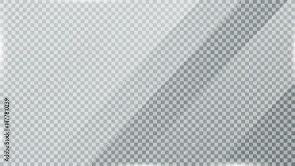 Fototapeta Glass plate on transparent background. Acrylic and glass texture with glares, light, and reflection. Realistic transparent glass window, mirror background. Vector