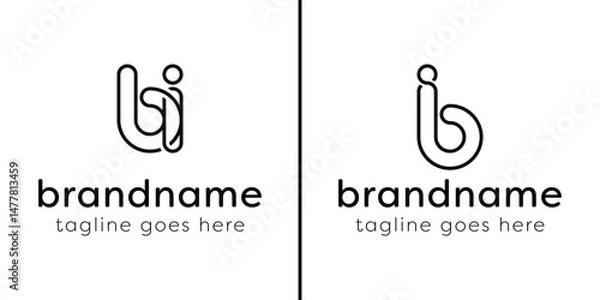 Fototapeta Letters BI and IB Monogram Line Logo, suitable for any business with IB or BI initials