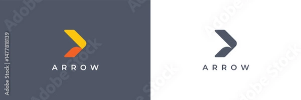Fototapeta Simple Right Arrow Logo Image. Geometric Arrow Shape With Dual Color Isolated On Dual Background. Flat Vector Logo Design Template Element Usable For Business And Branding Logos. Arrow Vector.